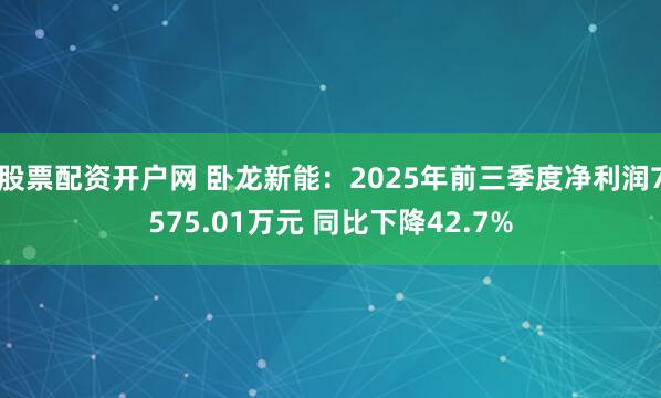 股票配资开户网 卧龙新能：2025年前三季度净利润7575.01万元 同比下降42.7%